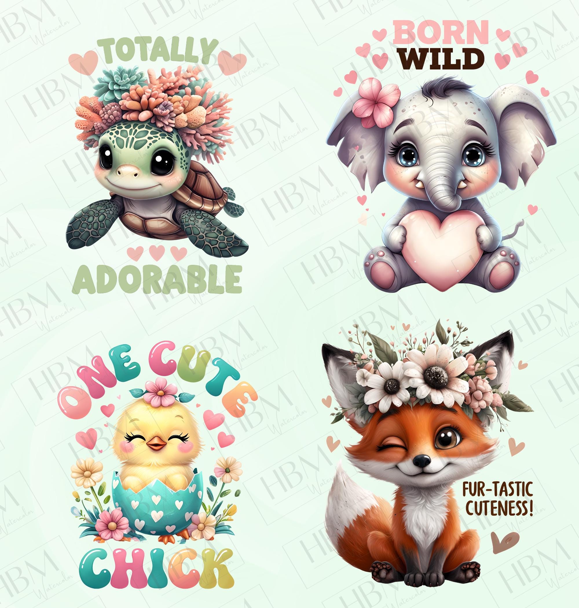 Cute Baby Animal Clipart Bundle, Funny Animal Quotes PNG, Kawaii Jungle ...