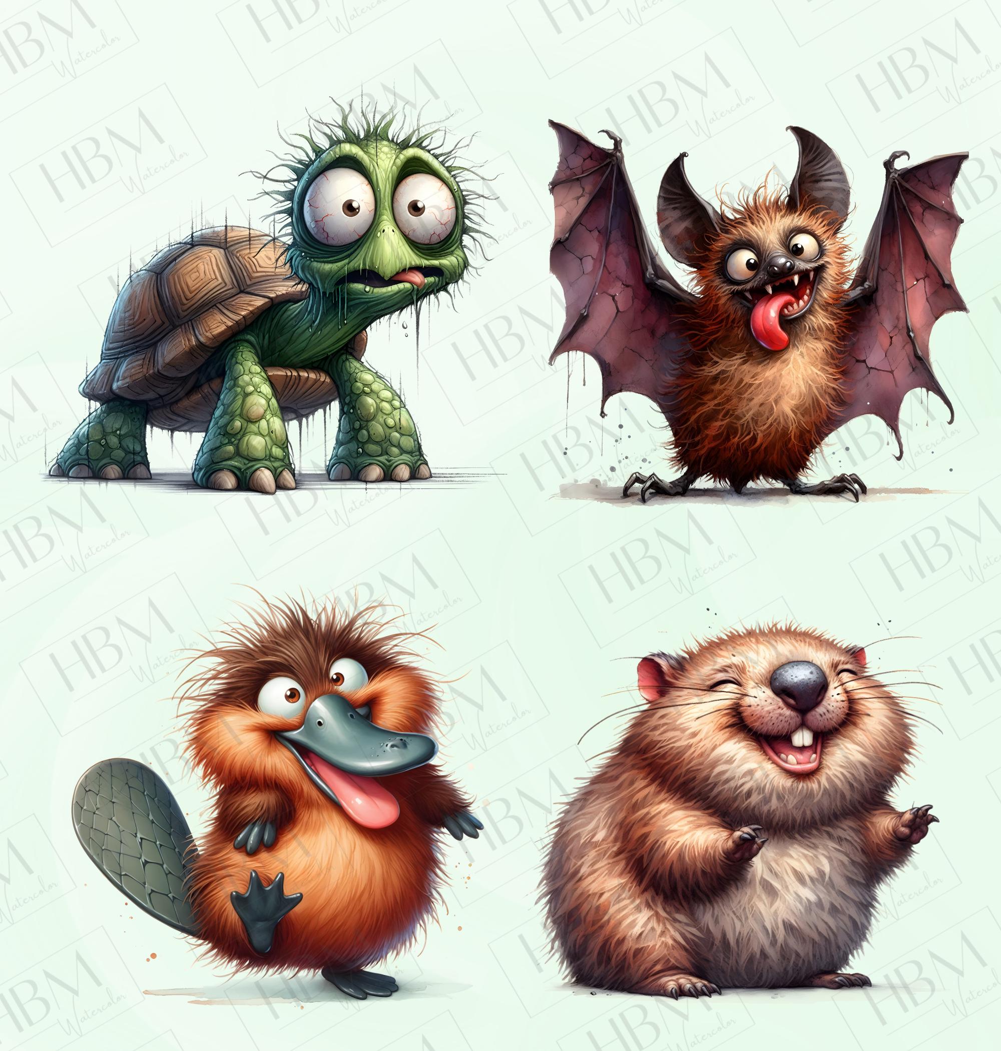 Funny Australian Animals Clipart Bundle, Watercolor Quirky Mammals PNG ...
