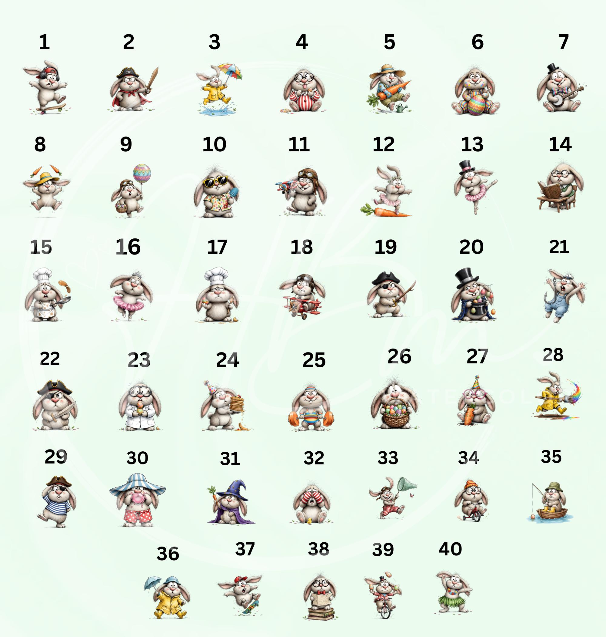 Funny Whimsical Rabbit PNG Clipart Bundle, Cute Bunny Graphics, Kawaii ...