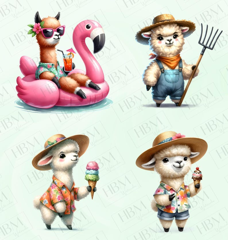 Funny Alpaca Clipart Bundle PNG, Quirky Cute Animal Graphics, Whimsical ...