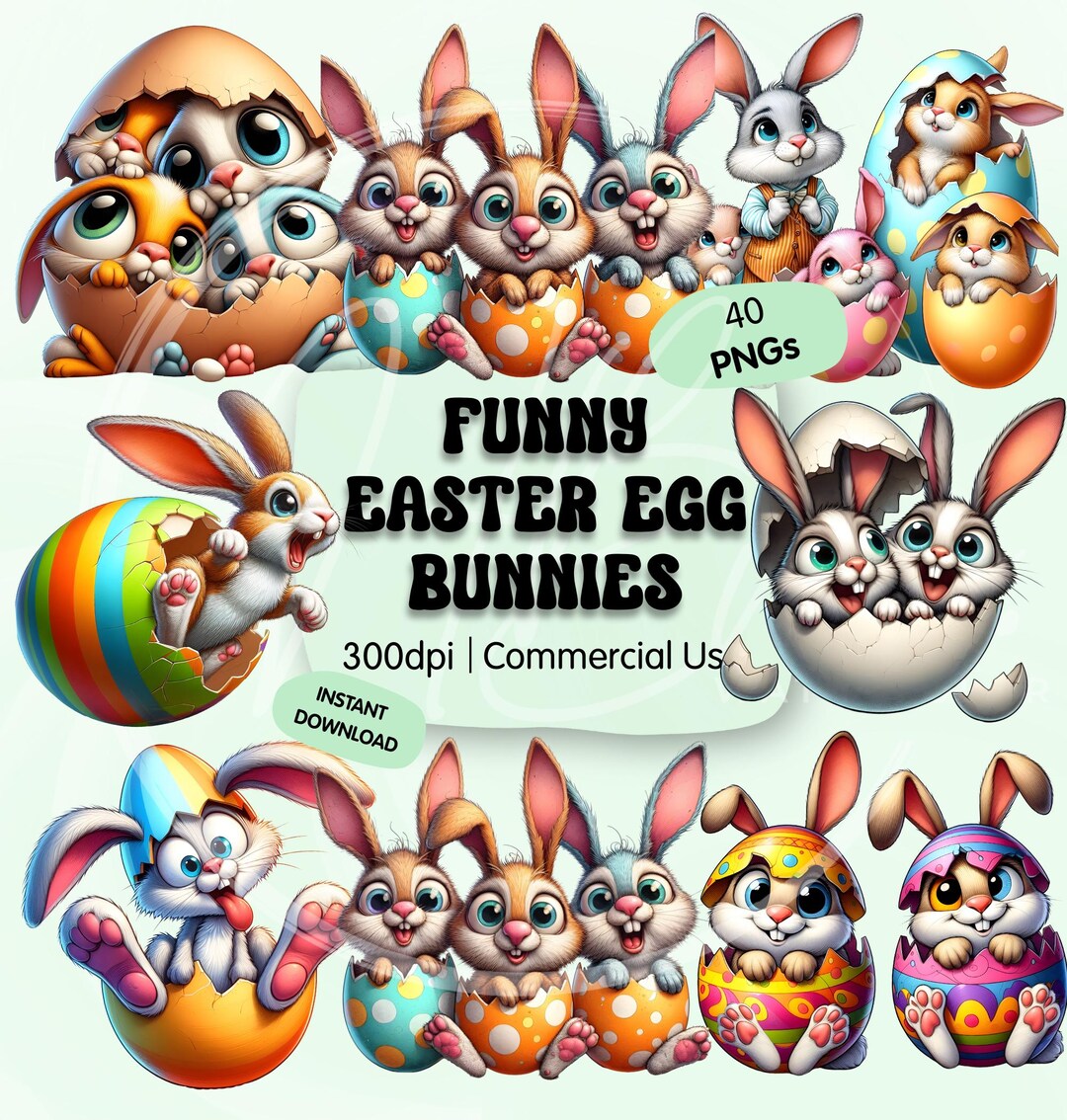 Funny Easter Bunny PNG Clipart Bundle, Cute Egg Animals Stickers, Funny ...
