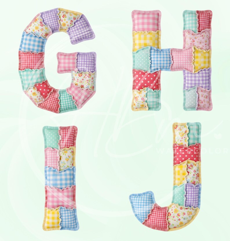 Faux Patchwork Alphabet PNG Clipart Bundle, Quilted ABC Letters Graphic ...