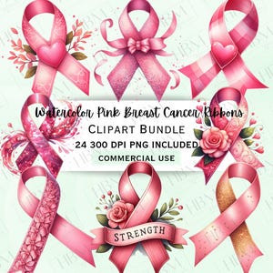 Paquete de imágenes prediseñadas de lazo rosa de acuarela contra el cáncer de mama, en octubre usamos gráficos de color rosa, lucha como una niña PNG para decoración, uso comercial
