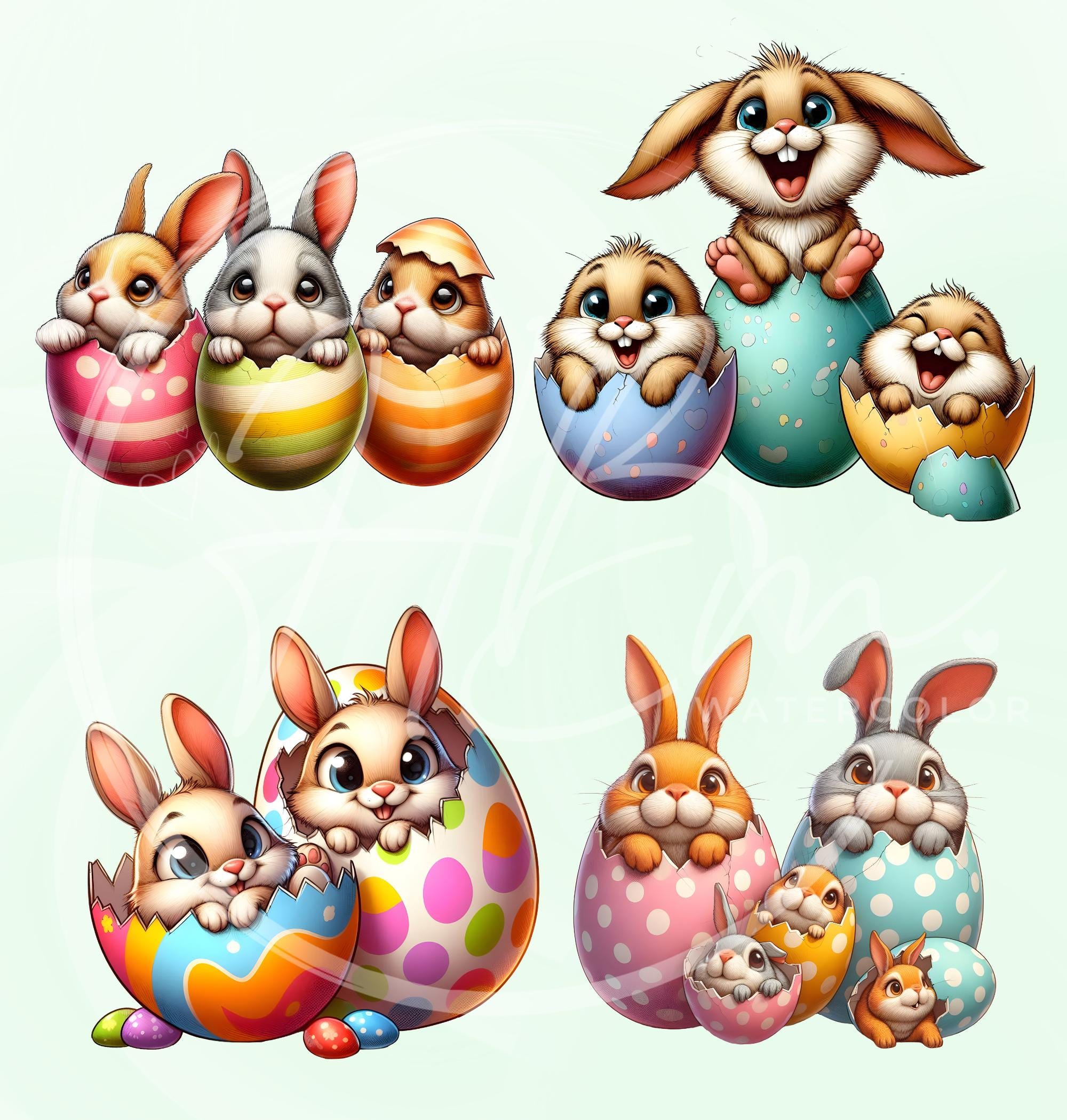 Funny Easter Bunny PNG Clipart Bundle, Cute Egg Animals Stickers, Funny ...