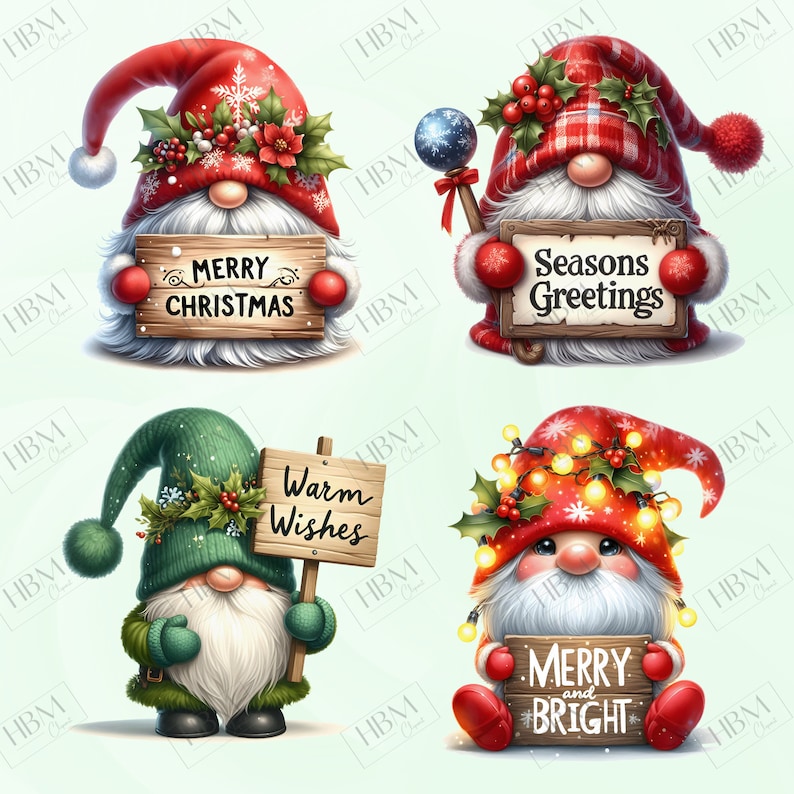 Watercolor Festive Gnomes Clipart Bundle, Christmas Sticker, Winter ...