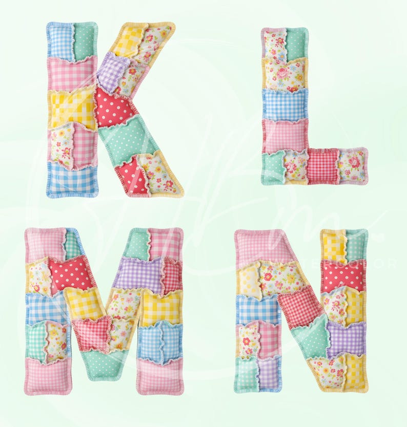 Faux Patchwork Alphabet PNG Clipart Bundle, Quilted ABC Letters Graphic ...