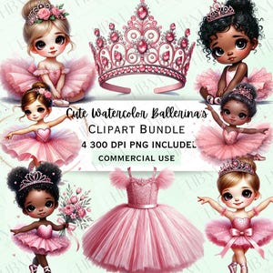 Joli lot de cliparts ballerine rose aquarelle, décoration de chambre de fille de ballet, art mural princesse tutu, adorable baby shower, usage commercial