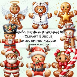 Aquarell Lebkuchen Mann Clipart Bundle, niedlicher Weihnachtsplätzchen Aufkleber, entzückende Winter Süßigkeiten, Festliche Weihnachten Urlaub PNG, kommerzielle Nutzung