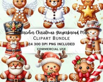 Watercolor Gingerbread Man Clipart Bundle, Cute Christmas Cookies Sticker, Adorable Winter Sweets, Festive Xmas Holiday PNG, Commercial Use