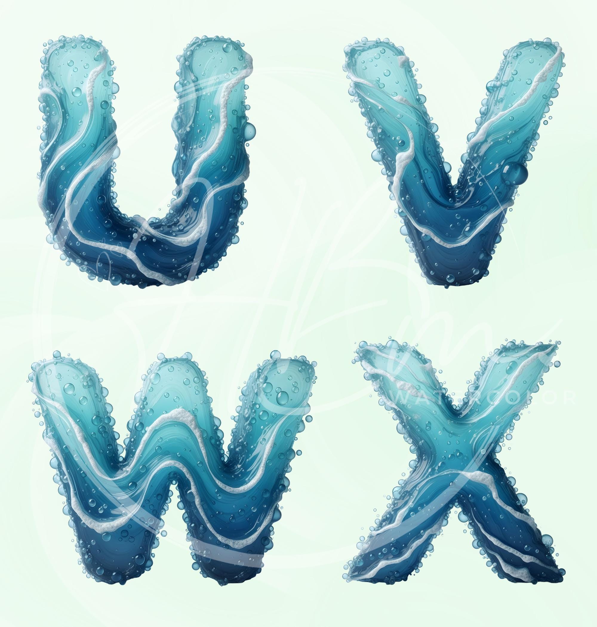 Letter Wave Patterns Bubble Wave Alphabet Clipart Bundle, Summer Beach Letters Graphic ...