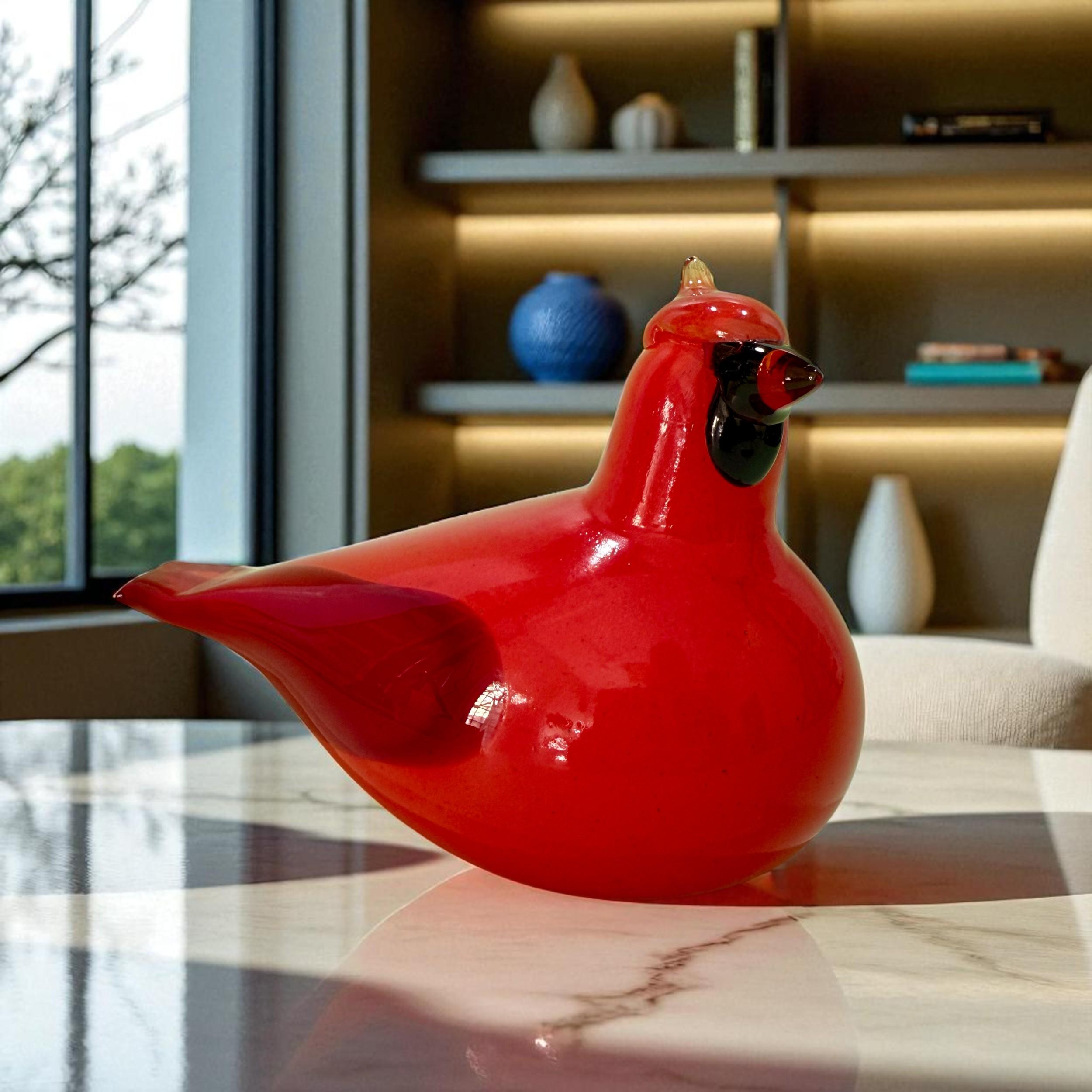 Oiva Toikka Red Cardinal Glass Bird - Iittala Finland - Signed W 