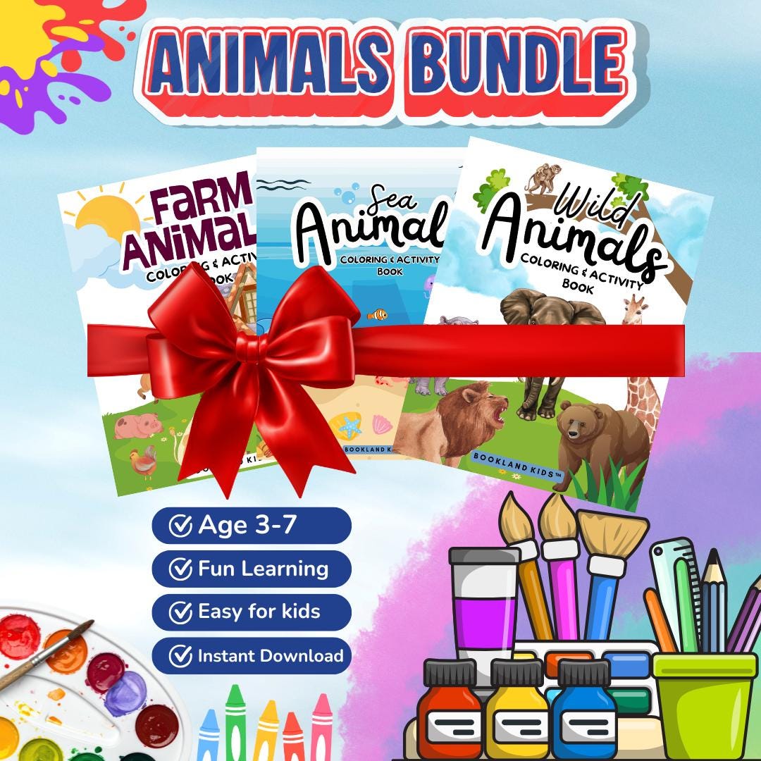 Animal Activity Book Bundle for Kids | Farm Wild Ocean Animals Busy ...
