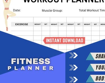 Minimalist Fitness Log Book Printable | Black/White Workout Planner | Gym Exercise Tracker | Instant Download PDF | Men & Women