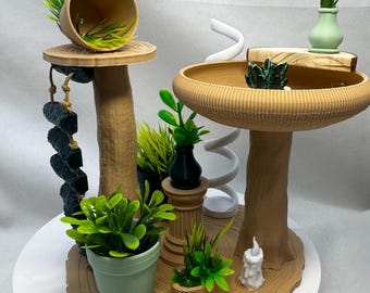 Gimnasio de juegos con forma de araña saltarina / Parque infantil de enriquecimiento con madera impresa en 3D / Decoración y estación de alimentación de arañas