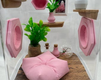 Pink Paradise Jumping Spider Terrarium: Customizable Enclosure & Accessories for Pet Arachnids