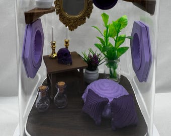 Paquete de accesorios para arañas saltarinas: Paquete de accesorios de recinto morado, decoraciones para terrario