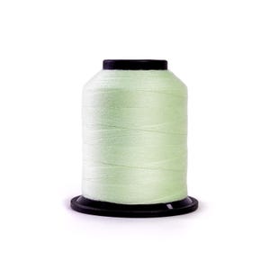 May include: A light green thread spool, with a black base, is shown against a white background. The thread is tightly wound, and the spool is cylindrical. The thread's colour is a pale green, suitable for sewing and embroidery.