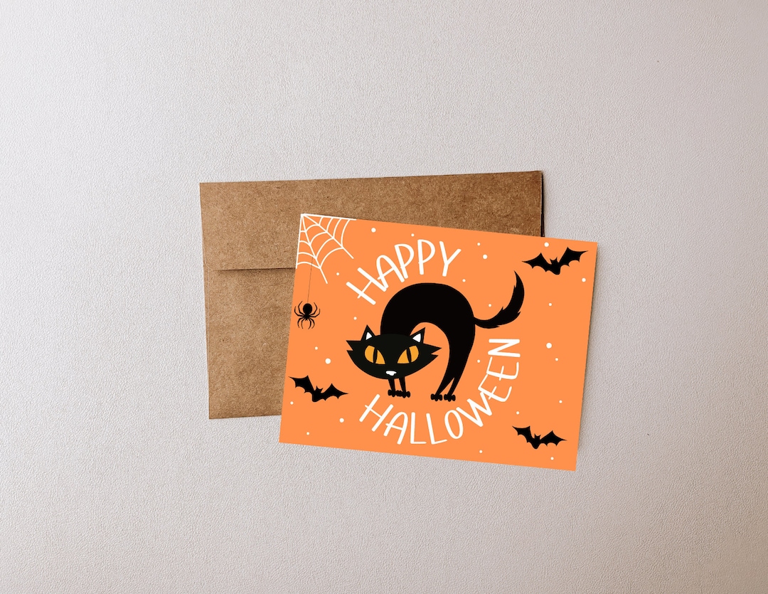 Black Cat Halloween Card: Blank Note Cards, Halloween Card Set - Etsy