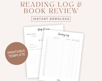 Registro di lettura e recensione del libro stampabile, download immediato, registro del libro stampabile
