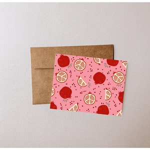 Conjunto de cartões de romã: cartões de notas em branco, estacionário ilustrado de frutas