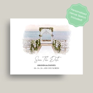 Reserva la fecha para el lugar de la boda personalizado, boceto para reservar la fecha de la boda, acuarela para el lugar personalizado
