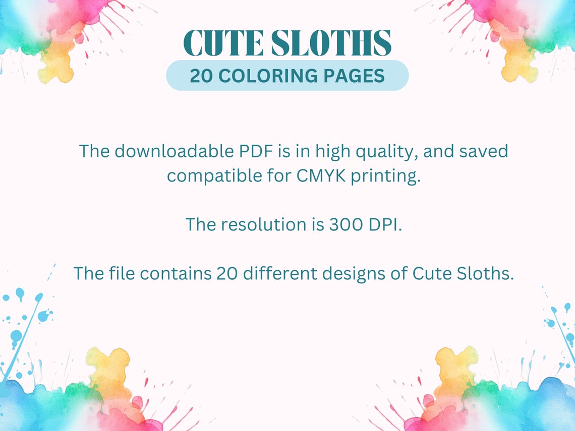 Cute Sloths Coloring Pages Instant Download PDF Cute Sloths Animals