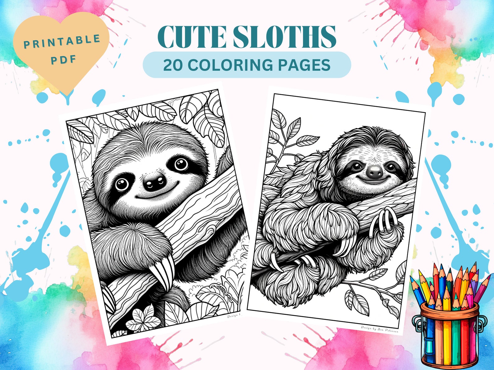Cute Sloths Coloring Pages Instant Download PDF Cute Sloths Animals