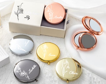 Miroir de maquillage compact de poche personnalisé | Cadeau personnalisé pour femme | Cadeaux pour proposition de demoiselle d'honneur | Cadeaux de naissance | Cadeaux de mariage personnalisés pour 1 personne