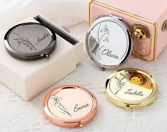 Personalized Pocket Compact Make up Mirror | Custom Gift for Women | Bridesmaid Proposal Gifts | Birth Gifts | Custom Wedding Gifts for-2