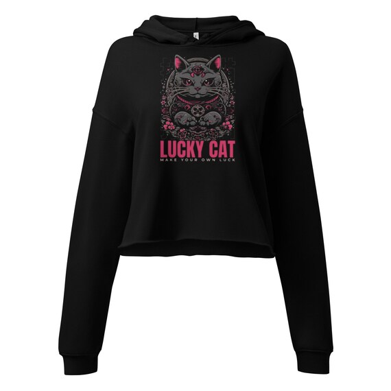 Fresh AF Lucky Cat Chinese Style Anime Cropped Streetwear Hoodie