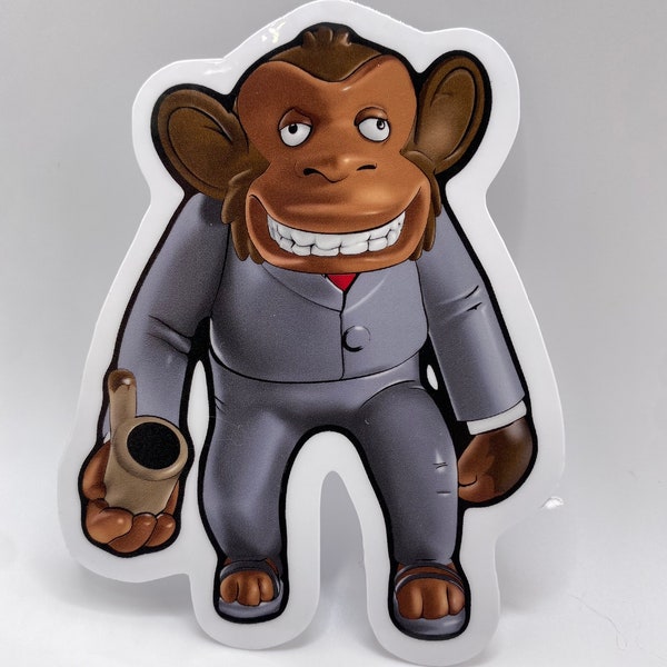 Office Monkey Sticker - Vibrant, Waterproof Vinyl, Funny Brown Monkey in Suit with Red Tie & Pipe, Glossy Laminate, Washable Decal