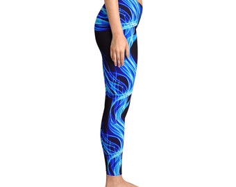 Blue Flames Pattern Stretchy Leggings Design (AOP),Leggings,Workout Leggings,Gift For Women,Cool Leggings,Yoga Leggings,Gift For Her,Gift