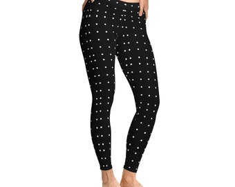 B&W Polka Dots Stretchy Leggings Design (AOP),Gift For Women,Gift,Gift For Her,Workout Leggings,Black/White Leggings