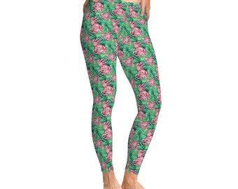 Tropical Leaves Stretchy Leggings Design (AOP), Leggings, Workout Leggings, Gift For Women, Cool Leggings, Women Fave, Gift For Her, Gift