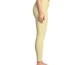 Shade Of Yellow Polka Dots Stretchy Leggings Design (AOP),Gift For Women,Gift,Gift For Her,Workout Leggings,Leggings,Polka Dots Leggings