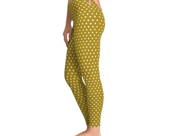 Shade Of Yellow Polka Dots Stretchy Leggings Design (AOP),Gift For Women,Gift,Gift For Her,Workout Leggings,Leggings,Polka Dots Leggings