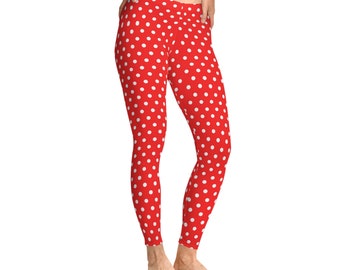 Shade of Red Polka Dots Stretchy Leggings Design (AOP),Gift For Women,Gift,Gift For Her,Workout Leggings,Red Polka Dots Leggings