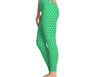 Shade Of Green Polka Dots Stretchy Leggings Design (AOP),Gift For Women,Gift,Gift For Her,Workout Leggings,Leggings,Polka Dots Leggings