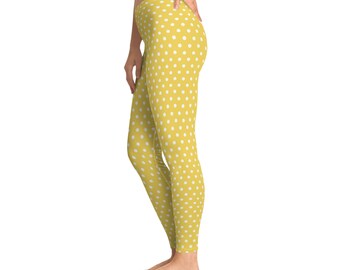 Shade Of Yellow Polka Dots Stretchy Leggings Design (AOP),Gift For Women,Gift,Gift For Her,Workout Leggings,Leggings,Polka Dots Leggings