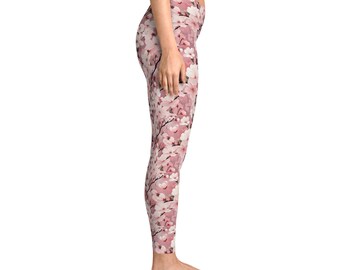 Cherry Blossom Design Stretchy Leggings (AOP), Leggings, Gift For Her, Women's Leggings, Yoga Leggings, Workout Leggings, Gift For Women