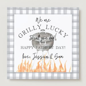 Grill-Vatertagskarte-Geschenkanhänger, Aquarell-Klassiker-Koch-Rauchfleisch, bearbeitbare, anpassbare, personalisierte Canva-Vorlage, Grilly Lucky Dad