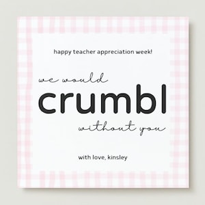 Schullehrer Wertschätzung Crumbl Cookie Geschenkanhänger Karte Bearbeitbare Personalisierbare Canva Vorlage