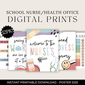 Oficina de enfermería escolar, oficina de salud, descarga digital instantánea, imprimible, educativa, médica, boho simple, neutral, abstracto, RN LPN
