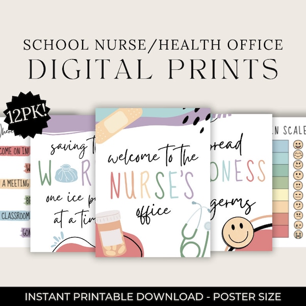School Nurse Office Prints, Boho Medical Decor (12 Designs) (Digital Download)