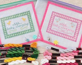 Baby Sleeping Needlepoint Kit - Handpainted Canvas, Beginner DIY