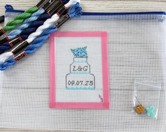 Customizable Wedding Cake Needlepoint Kit - Handpainted Beginner Complete Set - All Supplies Included - 18 mesh Canvas