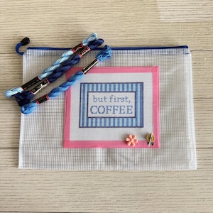 But First Coffee Matcha Schild - Nadelspitzen Set - Handgemaltes Anfänger Komplettset - alles mit dabei - 18 Mesh Canvas