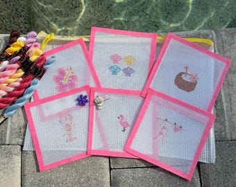 Handpainted Needlepoint Kit - Summer Beachy Designs - Beginner Complete Set, All Supplies Included