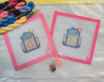 Tote Bag with Flowers - Monogram Needlepoint Kit – Beginner Handpainted Canvas