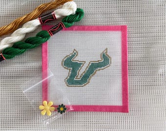 USF Bulls College - Needlepoint Kit - Handpainted Beginner Complete Set - All Supplies Included - 18 mesh Canvas